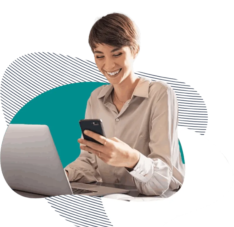 Happy woman looking at business loans on a smart phone